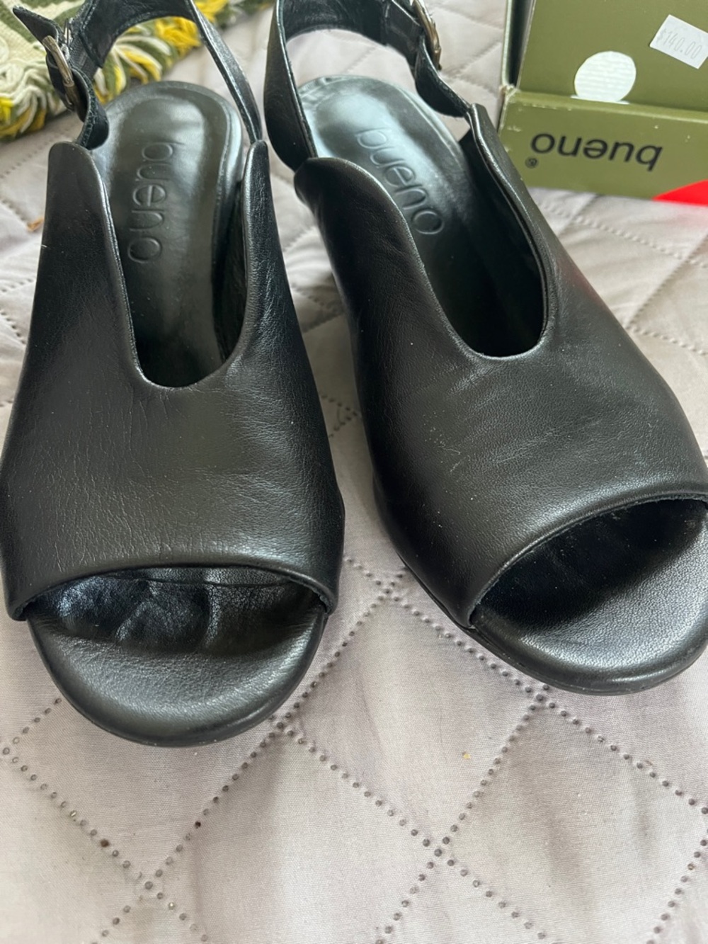 Bueno Black Leather Open-Toe Slingback Sandals